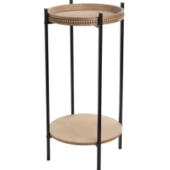 Two Tiered Round Side Table with Beaded Edge Design 13" dia x 26"H