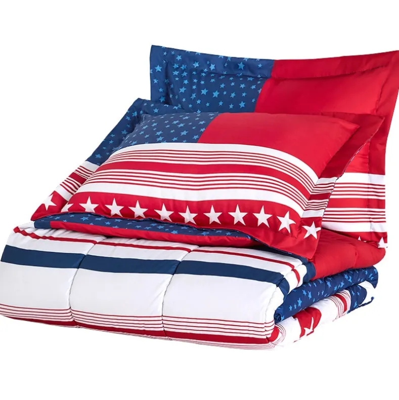 USA Stripe Comforter Set with 2 Shams King Queen