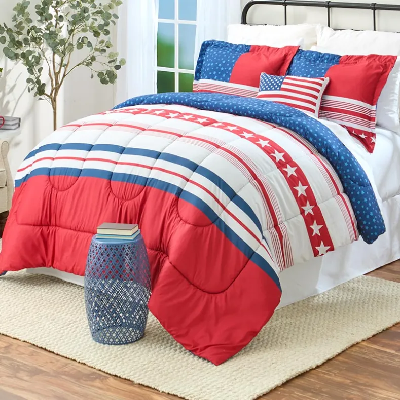 USA Stripe Comforter Set with 2 Shams King Queen