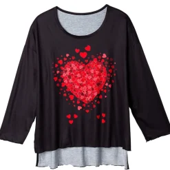 Valentine's Day Heart Long Sleeve T Shirt Black