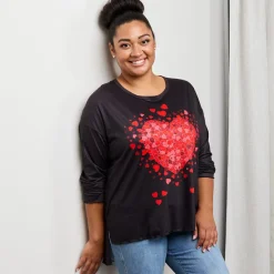 Valentine's Day Heart Long Sleeve T Shirt Black