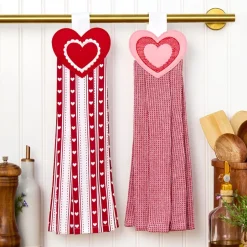 Valentine's Day Kitchen Tie Towels Hearts Set of 2