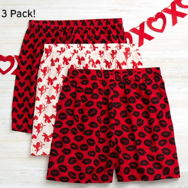 Valentine's Day Men's Boxer Set of 3 Red White Black