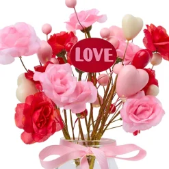 Valentine's Fairy Light Vase With Heart and Flower Bouquet