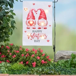 Valentine's Gnome Flag with Hearts and Pole Stake Solar LED