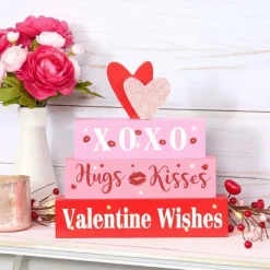 Valentine's Lighted Stacked Pink And Red Block Sign With Message