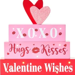 Valentine's Lighted Stacked Pink And Red Block Sign With Message