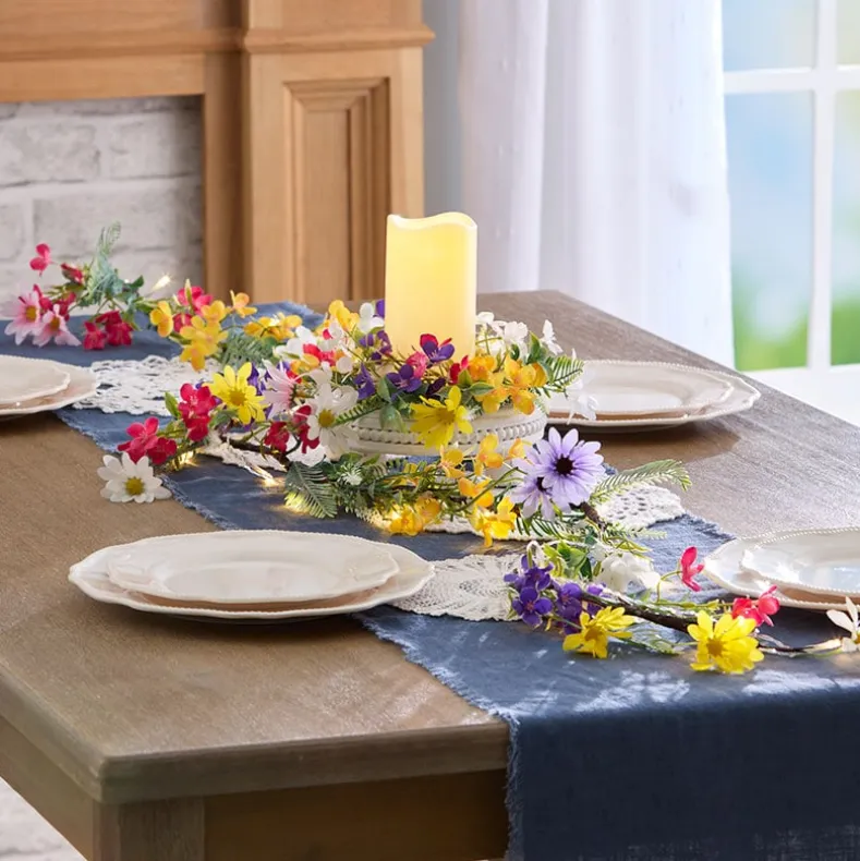 Vibrant Wildflower Garland or LED Candle Ring