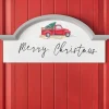 Vintage Red Truck Holiday Wooden Arched Wall Decor