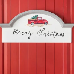 Vintage Red Truck Holiday Wooden Arched Wall Decor