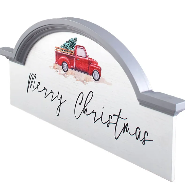 Vintage Red Truck Holiday Wooden Arched Wall Decor