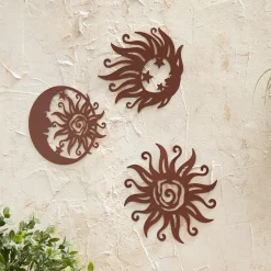 Wall Art Celestial Metal 3 Piece Set Sun And Moon Decor