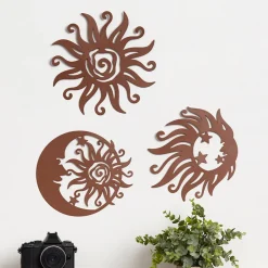 Wall Art Celestial Metal 3 Piece Set Sun And Moon Decor