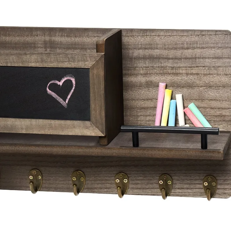 Wall Mounted Entryway Organizer Shelf with Chalkboard and Mail Bin