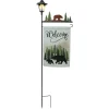 Welcome Flag Lodge Themed With Pole And Lighted Lantern Bear Or Deer