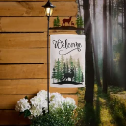 Welcome Flag Lodge Themed With Pole And Lighted Lantern Bear Or Deer