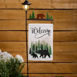 Welcome Flag Lodge Themed With Pole And Lighted Lantern Bear Or Deer