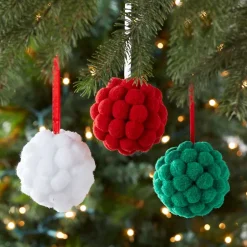 Whimsical Felt Pom Pom Ornaments Set of 3