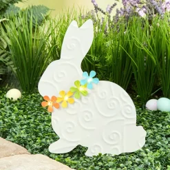 White Bunny With Solar Flowers Stake - Sitting or Standing