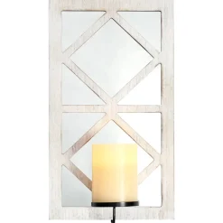 Windowpane Mirror Wall Sconce With Candle - Black, Natural, or White