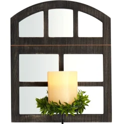 Windowpane Mirror Wall Sconce With Candle - Black, Natural, or White