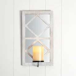 Windowpane Mirror Wall Sconce With Candle - Black, Natural, or White