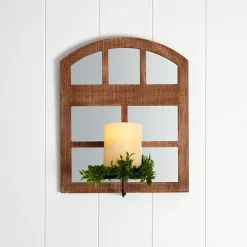 Windowpane Mirror Wall Sconce With Candle - Black, Natural, or White