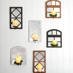 Windowpane Mirror Wall Sconce With Candle - Black, Natural, or White