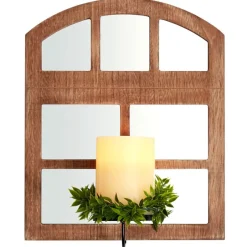 Windowpane Mirror Wall Sconce With Candle - Black, Natural, or White