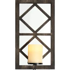 Windowpane Mirror Wall Sconce With Candle - Black, Natural, or White