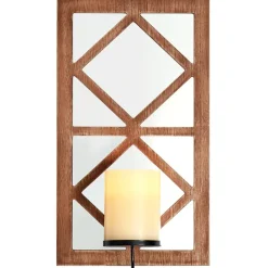 Windowpane Mirror Wall Sconce With Candle - Black, Natural, or White