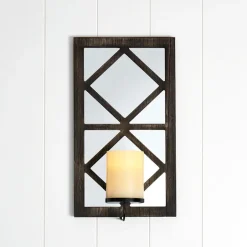 Windowpane Mirror Wall Sconce With Candle - Black, Natural, or White