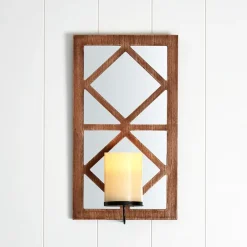 Windowpane Mirror Wall Sconce With Candle - Black, Natural, or White