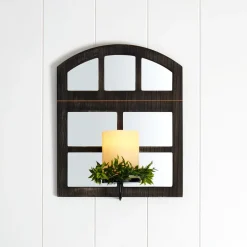 Windowpane Mirror Wall Sconce With Candle - Black, Natural, or White