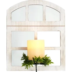 Windowpane Mirror Wall Sconce With Candle - Black, Natural, or White