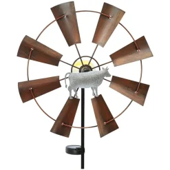 Wind Spinner Country Windmill With Cow Motif Garden Stake