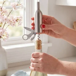 Wine Bottle Tool - Corkscrew, Cap Lifter, Magnifier, Knife, Cutter Blade