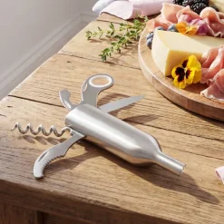 Wine Bottle Tool - Corkscrew, Cap Lifter, Magnifier, Knife, Cutter Blade