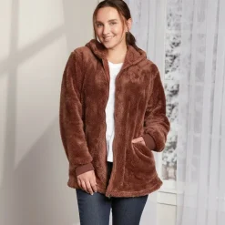 Women's Brown Zip-Up Fleece Hoodie