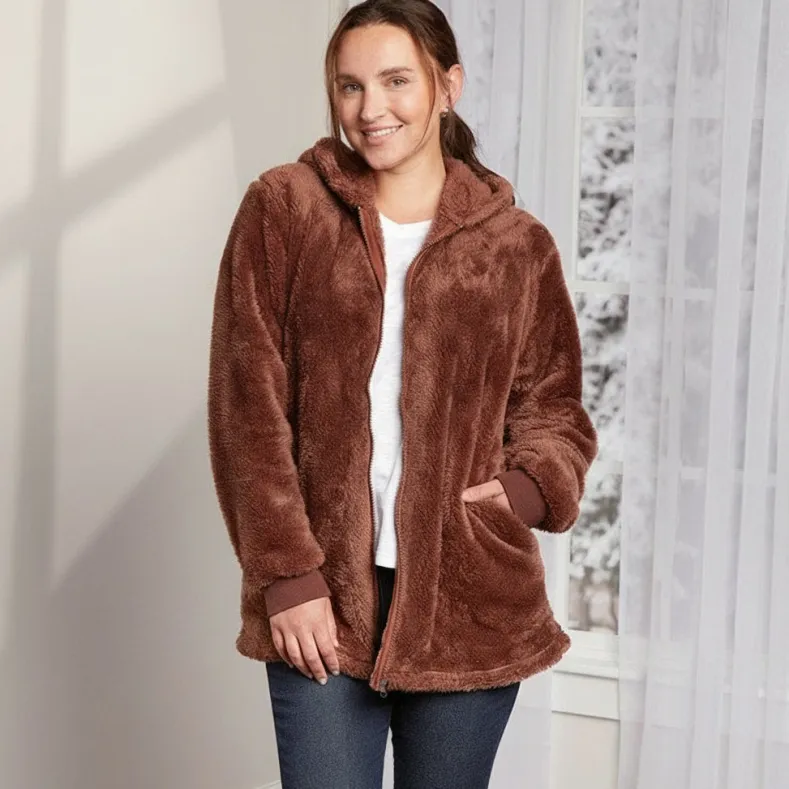 Women's Brown Zip-Up Fleece Hoodie