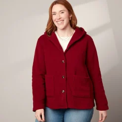 Women's Button-Up Fleece Jacket with Hood