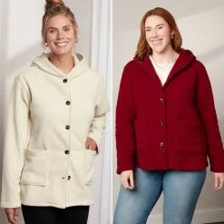 Women's Button-Up Fleece Jacket with Hood