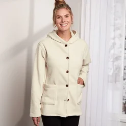 Women's Button-Up Fleece Jacket with Hood