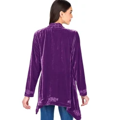Women's Embroidered Velvet Open Front Cardigan