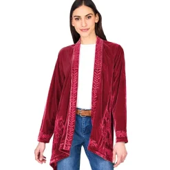 Women's Embroidered Velvet Open Front Cardigan
