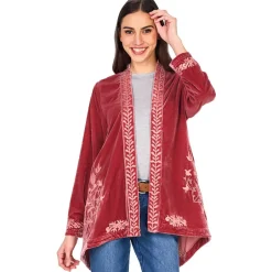 Women's Embroidered Velvet Open Front Cardigan