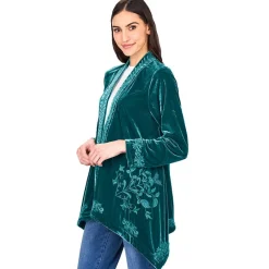 Women's Embroidered Velvet Open Front Cardigan