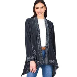 Women's Embroidered Velvet Open Front Cardigan
