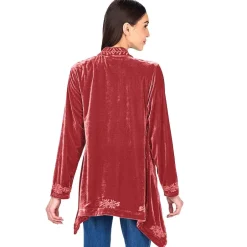 Women's Embroidered Velvet Open Front Cardigan