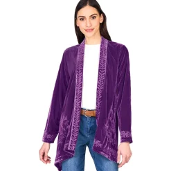 Women's Embroidered Velvet Open Front Cardigan